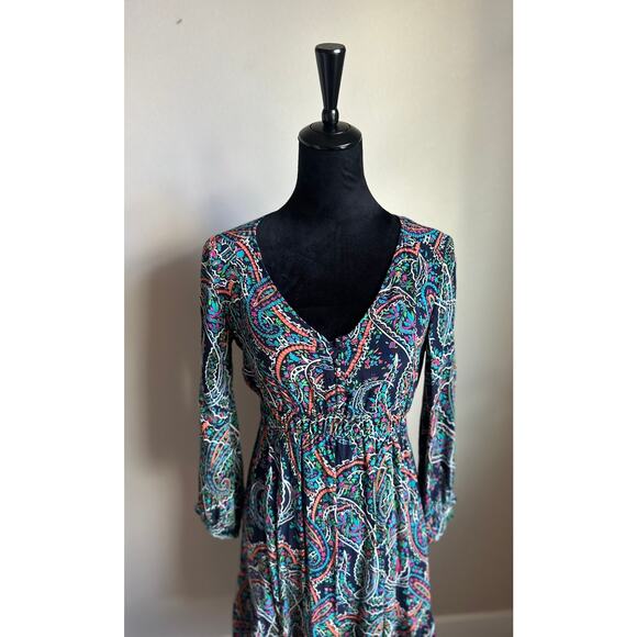 MAUVE by Anthropologie Women's Cut Blue Paisley Long Sleeve Midi Sleeve Size M - Picture 3 of 10